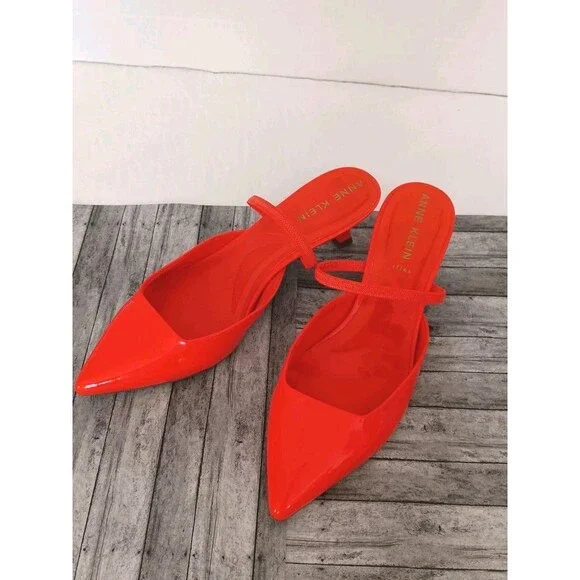 Anne Klein iFlex Bright Orange Patent Pointed Toe Slingback Kitten Heels 5.5 - Picture 4 of 10
